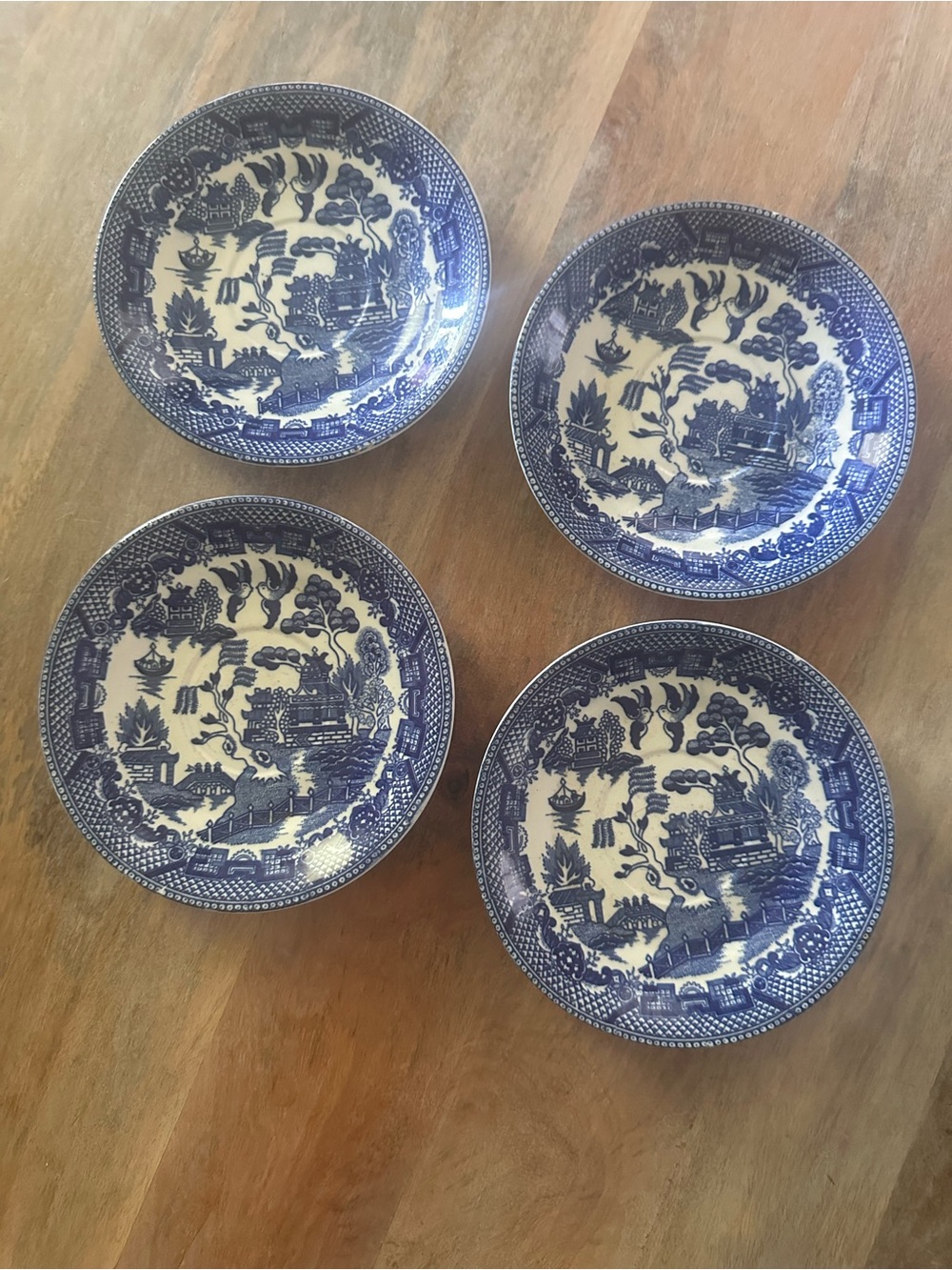 Vintage Blue Willow Butter Pats Bread & Butter Plates Set of 4 Blue Transferware